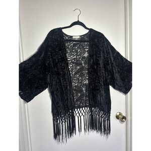 Sis Sis Woman's Kimono Bohemian Fringe  Dark Feminine Whimsical Dark Fairy OS